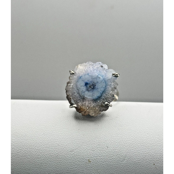 Blue Drazy Solar Quartz Ring .925 Stone Ring Sz 8 - 7.87Grams 3/4" Stone - Picture 1 of 3